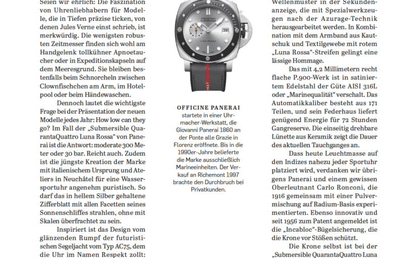 Höchste Zeit: Panerai Submersible QuarantaQuattro Luna Rossa (für Capital)