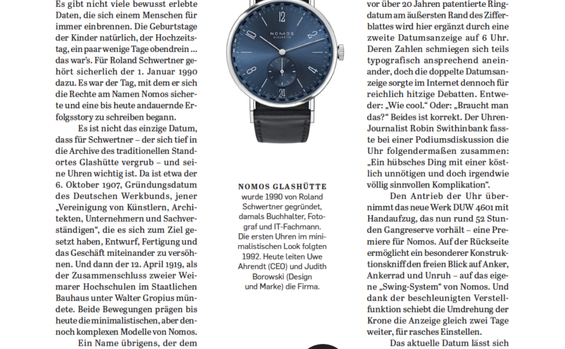 Höchste Zeit: Nomos Glashütte Tangente 2date (für Capital)